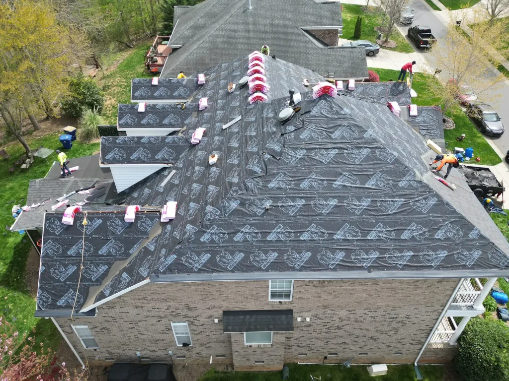 New underlayment installed during a roof replacement in Waxhaw, NC